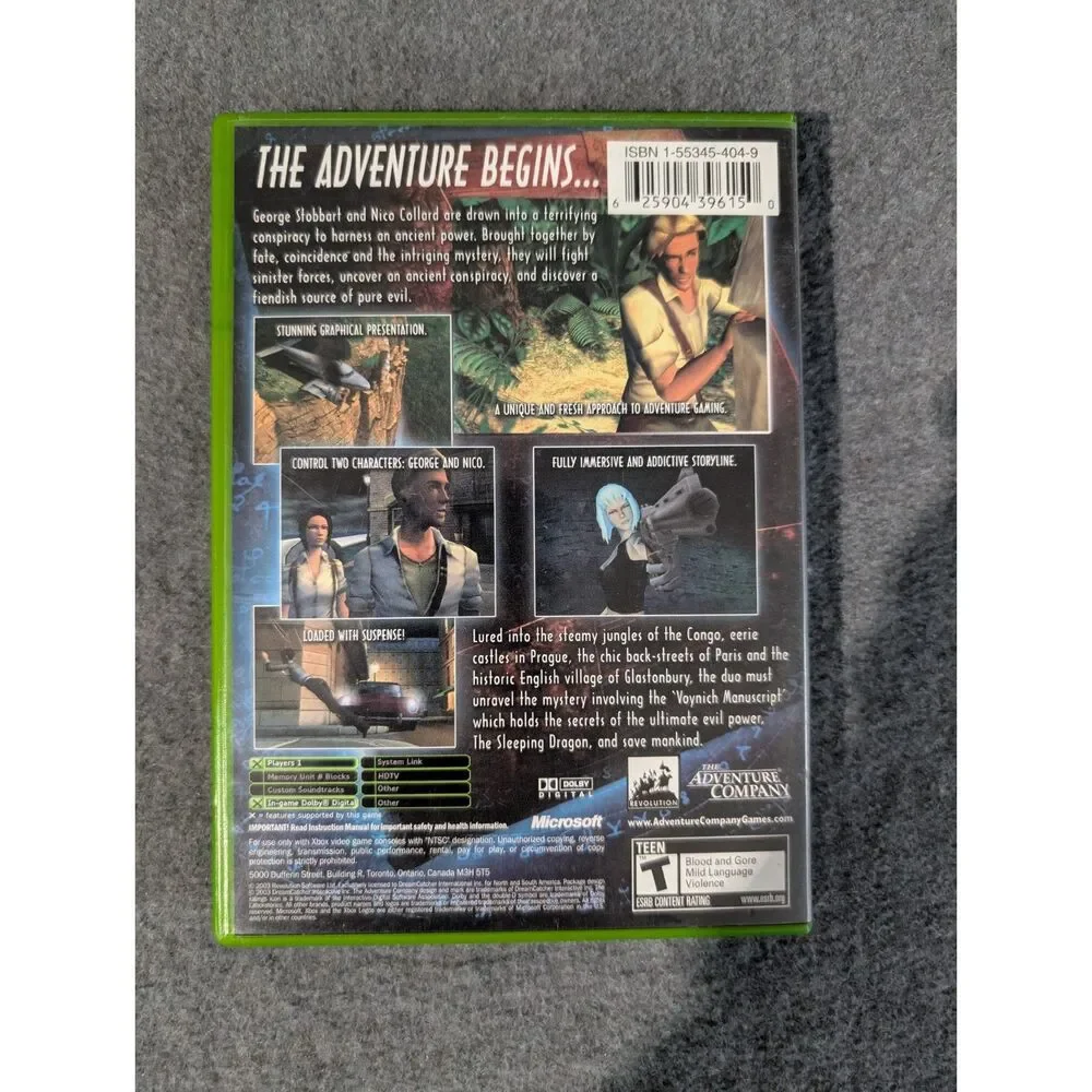 Broken Sword: The Sleeping Dragon Xbox Game - CIB Complete with Manual
